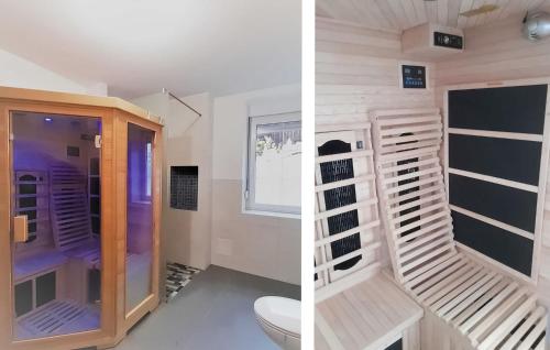 - deux photos d'une salle de bains avec toilettes dans une chambre dans l'établissement 1 Bedroom Lovely Apartment In Schwarzenberg, à Schwarzenberg