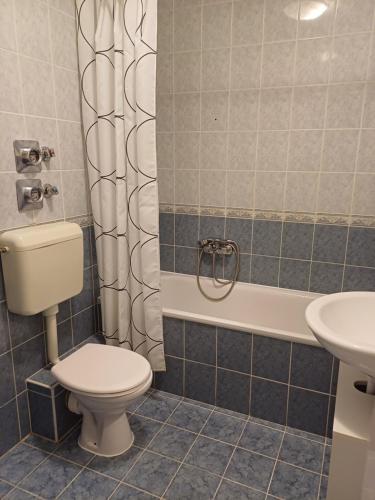 Elisabeth7 Apartment في بودابست: حمام مع مرحاض ومغسلة