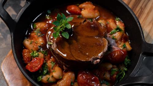 a pan of food with meat and vegetables at Hôtel Lancaster Paris Champs-Elysées in Paris