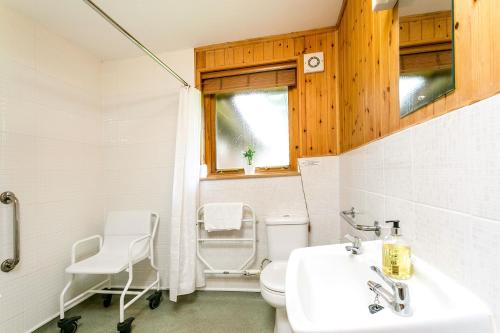 a bathroom with a toilet and a sink at Holly Lodge 4 Bedrooms Minehead in Minehead