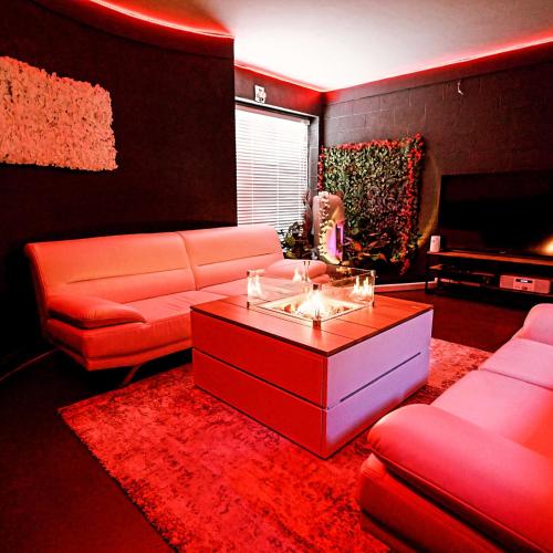un soggiorno con un divano e un tavolino da caffè di cosy corner waterloo a Waterloo