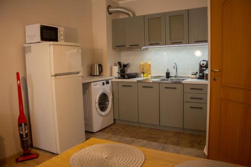eine Küche mit einem weißen Kühlschrank und einer Waschmaschine in der Unterkunft EVIAS Apartment in Sandanski