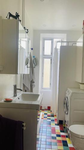 a bathroom with a sink and a washing machine at ApartmentInCopenhagen Apartment 1604 in Copenhagen