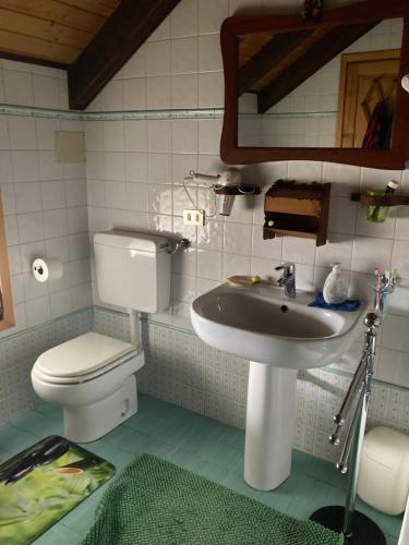 a bathroom with a toilet and a sink at Casa Laura in Ravascletto