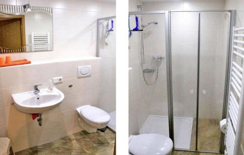 twee foto's van een badkamer met een toilet en een douche bij 2 Bedroom Stunning Home In Rechenberg-bienenmhle in Rechenberg-Bienenmühle