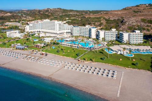 an aerial view of a resort on the beach at Rodos Palladium Leisure & Wellness in Faliraki