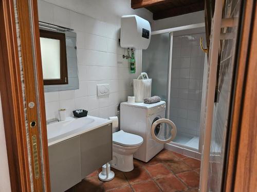 a bathroom with a toilet and a sink and a shower at Casa Elisa e Casa Giuliana a Badalucco in Badalucco