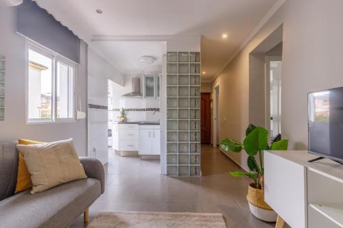 a living room with a couch and a tv at Málaga Dream Apartment in Málaga