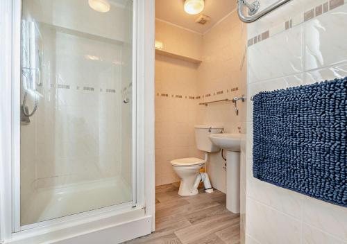 セント・アグネスにあるPorthvean - St Agnesのバスルーム(ガラス張りのシャワー、トイレ付)