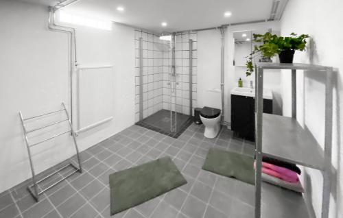 a bathroom with a shower and a toilet and a sink at Awesome Home In Motala With Ethernet Internet in Motala