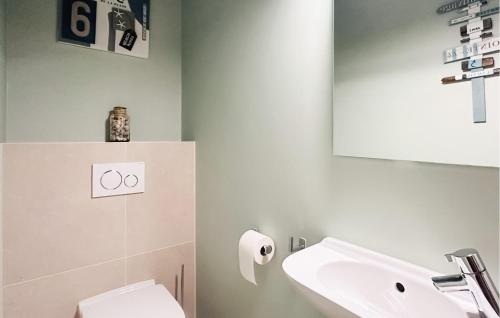 a bathroom with a toilet and a sink and a mirror at Awesome Apartment In Oostende With Wifi in Ostend