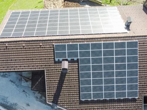 an overhead view of a building with solar panels on it at Apartment Brandegg Top 1 by Interhome in Fügenberg