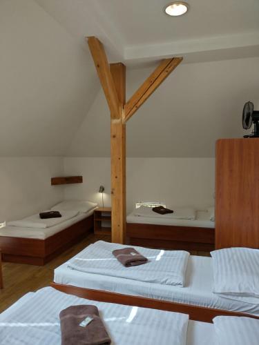 プラハにあるベータ ペンションのベッド2台が備わる部屋