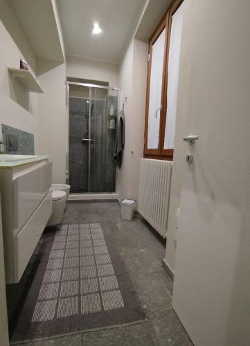 a bathroom with a shower and a toilet and a sink at La Corte di Suna in Verbania