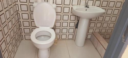 a bathroom with a toilet and a sink at M&T Guesthouse in Orkney