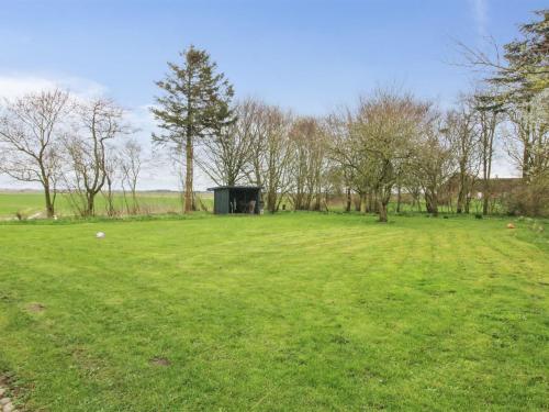 a large green field with a black shed in the distance at Holiday Home Karlhovde - all inclusive - 12km from the sea by Interhome in Bredebro