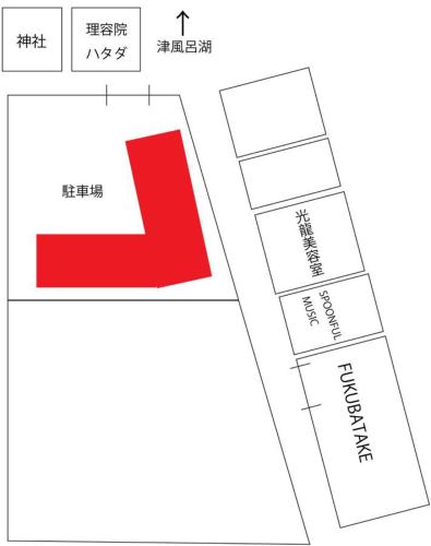 a line drawing of two boxes with a red rectangle at Fukubatake in Yoshino