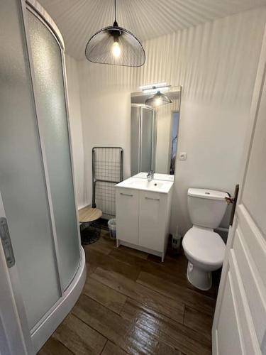 une salle de bain avec toilettes et lavabo dans l'établissement La Ferté de Louise, à Saint-Valery-sur-Somme