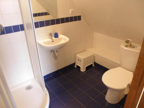 a small bathroom with a toilet and a sink at Chata Ramzovské sedlo in Ramzová