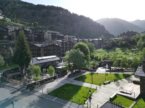 an aerial view of a city with a park at Mountain Hostel Tarter in El Tarter