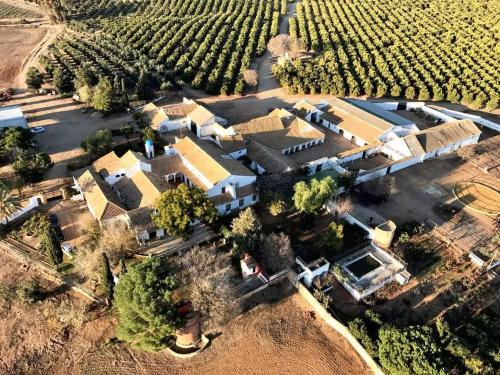 an aerial view of a house in a field at 7 bedrooms villa with private pool enclosed garden and wifi at Cordoba in Córdoba