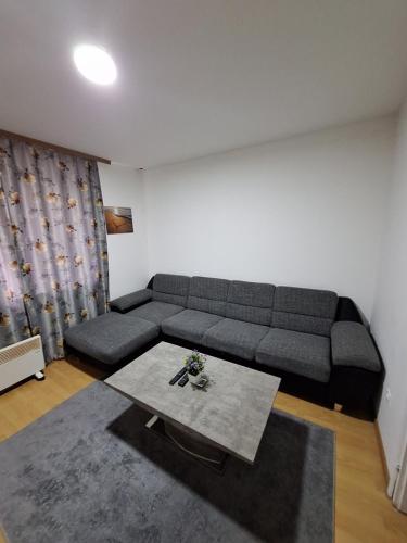 - un salon avec un canapé et une table dans l'établissement Apartman, à Brčko