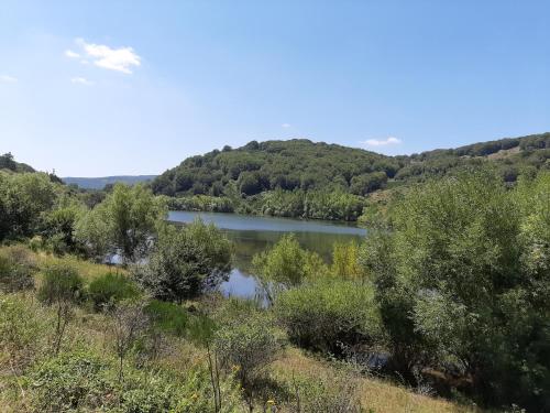 a lake in the middle of a hill with trees at BB Cesarò Mariolo house in Cesarò