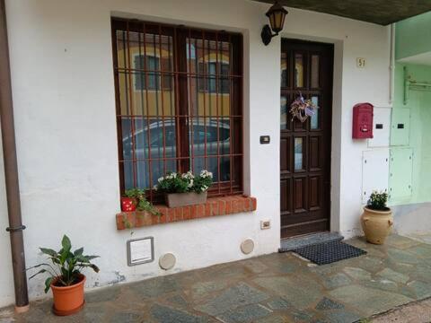 ein Haus mit Fenster und Topfpflanzen darauf in der Unterkunft Cà Francesca in Diano dʼAlba