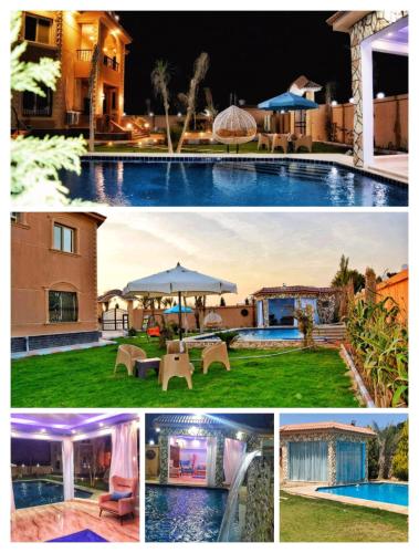 un collage de fotos de una casa y una piscina en ٦اكتوبر en 6th Of October