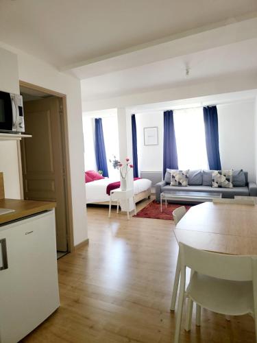 un salon avec un canapé et une table dans l'établissement Appartement de charme, à Toulouse