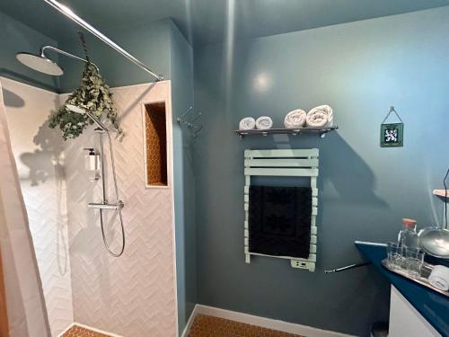 a bathroom with a shower with a glass door at Maison Georges in Tourcoing