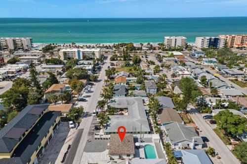 an aerial view of a city with the ocean at Madeira Beach House Retreat with Private Pool - The Perfect Getaway! in St. Pete Beach