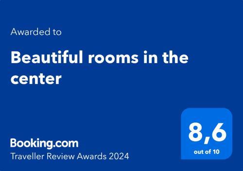 Majutusasutuses Beautiful rooms in the center olev sertifikaat, autasu, silt või muu dokument