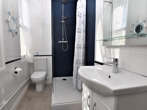 a white bathroom with a toilet and a sink at 2 Bed in Ilfracombe CLOSE in Ilfracombe