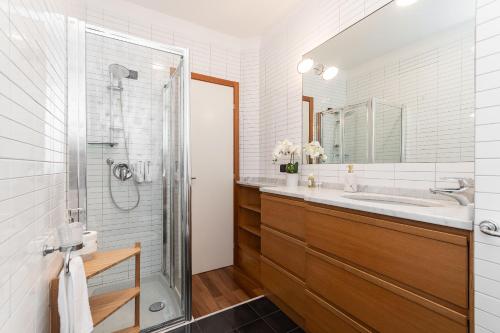 La salle de bains est pourvue d'une douche et d'un lavabo. dans l'établissement Nest of Elegance - 5 minuti dalla stazione -, à La Spezia