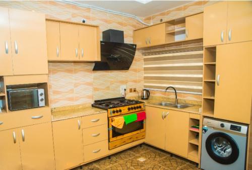 a kitchen with a stove and a sink at Country Spire Apartments in Gwarinpa