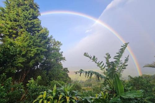 a rainbow in the sky over a forest at Casa Jungla Playa Avellanas in Río Sequito