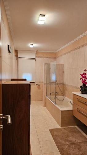 a bathroom with a shower and a bath tub at Casa Rural Simonan Borda in Oiartzun