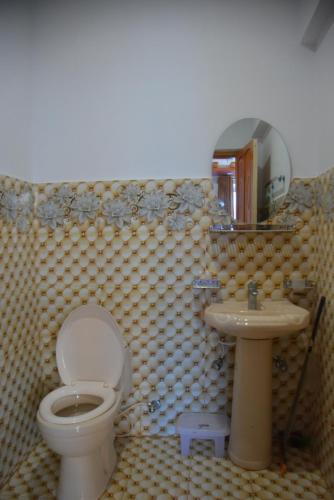 a bathroom with a toilet and a sink at Eagle Nest Cottage, Kala Bagh in Nathia Gali