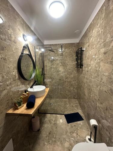 Vonios kambarys apgyvendinimo įstaigoje Marina Resort Chłopy