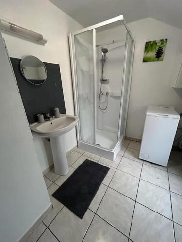 une salle de bain avec une douche, un lavabo et des toilettes dans l'établissement Appartement La Clouterie, à Chartres