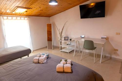 a bedroom with a bed and a desk and a table at Casa Schioppo - Molise fells like Home in Carpinone