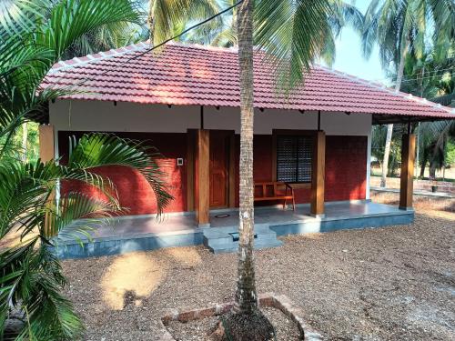 a small house with a palm tree in front of it at Bekal Village Homestay in Kāsaragod