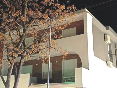 a building with a tree in front of it at Residenza delle Nazioni in Gatteo a Mare