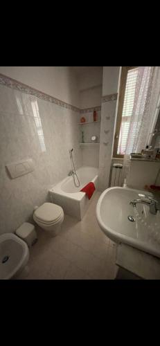 y baño con aseo y lavamanos. en Villa indipendente, en Anzio