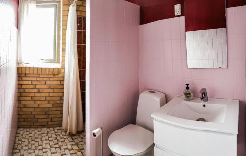 Skovbyにある3 Bedroom Cozy Home In Sydalsのピンクのバスルーム(トイレ、シンク付)