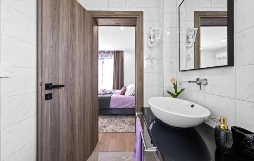 uma casa de banho com um lavatório e um espelho em Holiday Home Tina em Oklaj