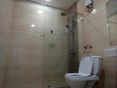 a bathroom with a toilet and a shower at D' Loft Iligan in Iligan