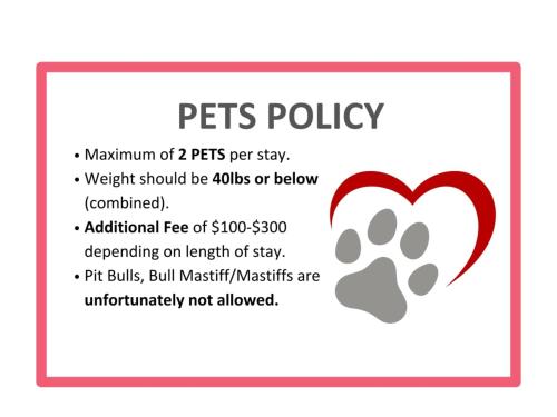 a pet policy card with a paw print at Cozysuites l Modern 1BR in Downtown Cincinnati in Cincinnati