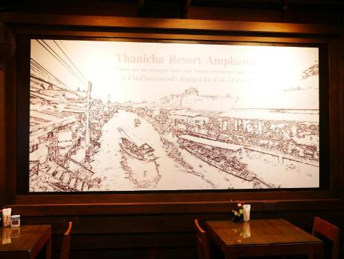 a projection screen with a picture of a hanuman resort anymore at Thanicha Resort Amphawa in Amphawa